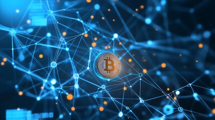 Poster - A Futuristic View of Bitcoin on a Digital Circuit Board with Glowing Elements