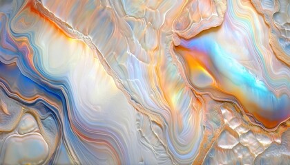 Aufkleber - abstract fluid color patterns with iridescent shades of blue, orange, and pink creating smooth, wavy texture for design