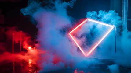 Poster - Glowing neon lights vibrant colors and mystical smoky atmosphere create an abstract futuristic and dramatic scene  This digital artwork or photo could be used for various design technology