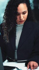 Leinwandbilder - Laptop, document and businesswoman typing in office for email with finance profit margin report. Reading, paperwork and female financial manager with copy of investment revenue proposal for client.