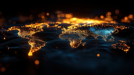 Poster - Global Connectivity: A Digital World Map Illuminated by Data Points