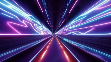 Poster - Futuristic tunnel featuring dynamic neon lights and abstract patterns creates mesmerizing experience with swirling visuals.