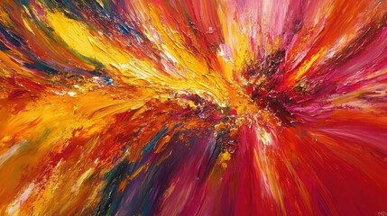 Poster - Vibrant Abstract Background with Explosive Colors and Dynamic Brush Strokes in Shades of Red, Yellow, and Orange for Artistic and Creative Purposes