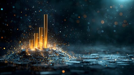 Poster - futuristic cityscape with a stunning skyline of glowing illuminated skyscrapers reaching towards a d