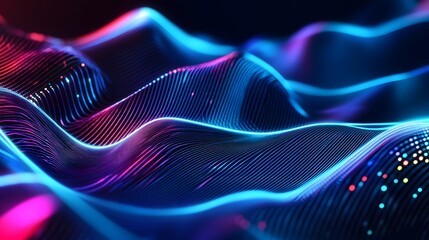Aufkleber - Mesmerizing Digital Waves of Vibrant Neon Lights and Flowing Particles in an Abstract Landscape  Dynamic fluid and captivating digital art background with a futuristic technology driven aesthetic