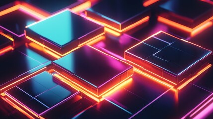 Poster - Dynamic neon patterns abstract digital space graphic art futuristic environment close-up view technological aesthetics