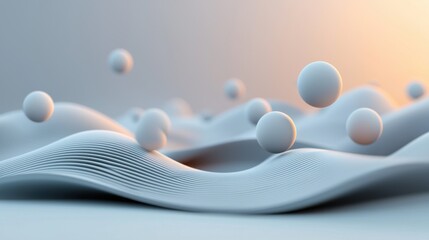 Poster - Dynamic movement spheres over fluid waves abstract digital art surreal environment inspirational viewpoint