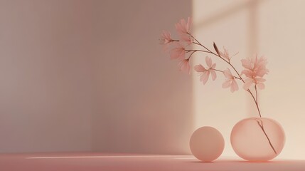 Poster - Elegant Minimalist Composition Featuring Delicate Pink Flowers in Soft Lighting with Smooth Shapes and Subtle Color Palette for Tranquil Interior Decor Inspiration