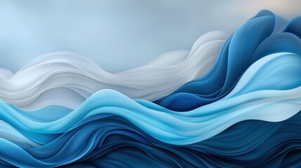 Aufkleber - Fluid waves blue and white abstract art digital design tranquil environment close-up view concept serenity