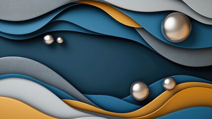 Poster - Dynamic wave patterns with metallic accents abstract art digital design modern aesthetic close-up view visual harmony