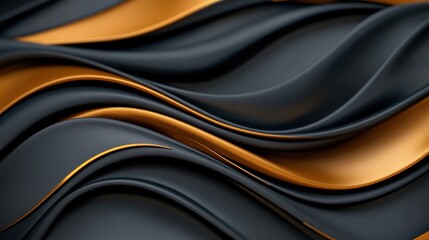Poster - Flowing textures black and gold waves design abstract art digital medium modern aesthetic close-up view elegance in motion