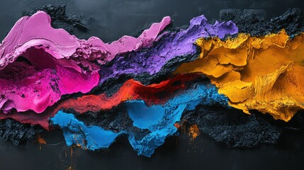 Poster - Vibrant Abstract Art with Bold Textures and Colors Featuring Pink, Purple, Blue, Orange, and Black Layers Creating a Dynamic and Eye-Catching Composition