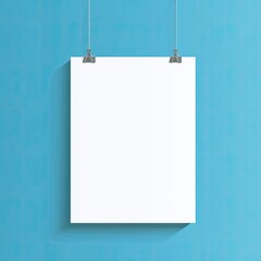 Wall Mural - Blank poster hanging blue wall mockup design