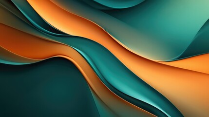Poster - Abstract Waves of Teal and Orange with Fluid Curves and Soft Shadows Creating a Dynamic Background for Modern Designs, Graphics, and Artworks