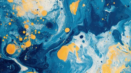 Poster - Abstract blue and yellow fluid art with vibrant textures and dynamic patterns creating a captivating visual experience ideal for decoration and artistic projects