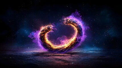 Poster - Breathtaking fiery cosmic spiral explosion of vibrant glowing energy surging through the vast mysterious expanse of the universe  A digital