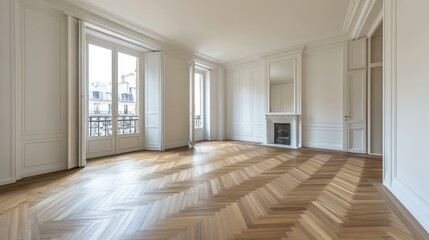 Wall Mural - Empty Parisian Apartment Interior with Herringbone Flooring