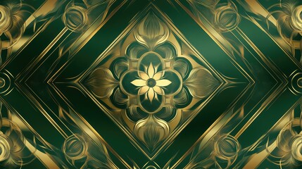 Poster - Elegant and Luxurious Green and Gold Floral Pattern Design with Intricate Details and Geometric Shapes for Wallpapers, Textiles, and Home Decor
