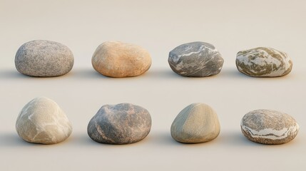 Poster - A Collection of Smooth, Natural Stones Displayed on a Neutral Background, Perfect for Various Design Projects, Textures, and Nature-Inspired Concepts