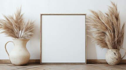 Wall Mural - Empty Frame with Dried Pampas Grass Decor