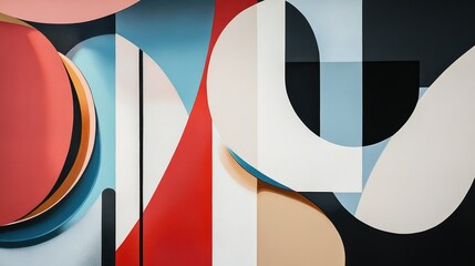Poster - Abstract Geometric Composition Featuring Shapes, Curves, and Vibrant Colors with a Contemporary Design Aesthetic Perfect for Modern Art Enthusiasts and Interior Decor