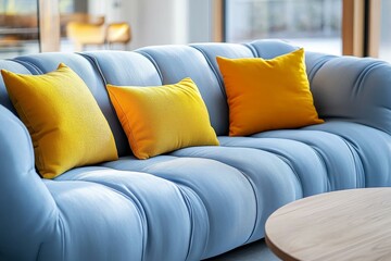 Poster - Modern Light Blue Sofa with Yellow Cushions