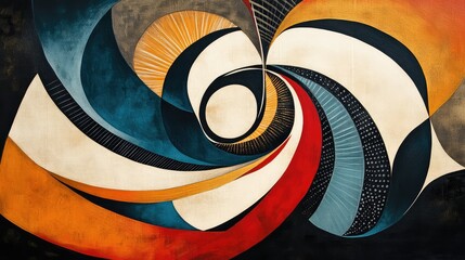 Poster - Abstract Multicolored Swirl Artwork Featuring Dynamic Curves and Lines in a Blend of Geometric and Organic Shapes for Modern Interior Design