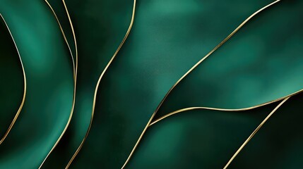 Poster - Elegant green and gold abstract background featuring smooth flowing lines and rich textures, perfect for luxury designs and stylish compositions in various creative projects.