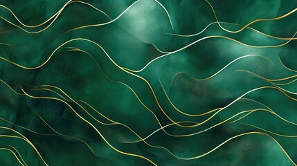Poster - Elegant Swirling Green and Gold Abstract Background with Smooth Flowing Lines Ideal for Modern Design and Artistic Concepts
