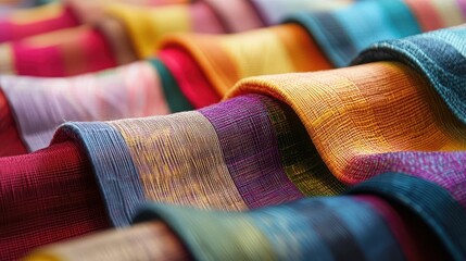 Poster - Colorful Textiles Displaying Rich Patterns and Vibrant Tones Ideal for Unique Fashion and Interior Design Projects Celebrating Cultural Heritage and Artistic Craftsmanship