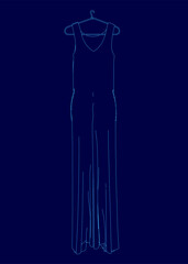Poster - A dress is hanging on a clothes hanger. The dress is long and blue. The dress is a silhouette of a woman