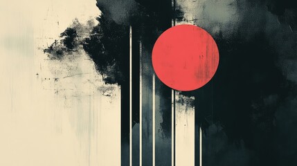 Poster - Abstract artistic representation featuring a bold red circle against a textured black and white background, emphasizing modern design and minimalist aesthetic principles.
