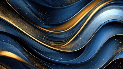 Poster - Beautiful Abstract Waves in Blue and Gold with Sparkling Elements for Elegant Backgrounds, Textures, and Artistic Designs in Modern Visual Projects
