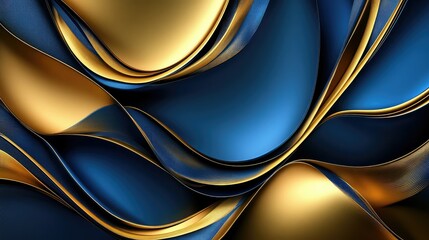 Poster - Abstract Background with Flowing Waves of Blue and Gold Curves Creating a Beautiful Visual Experience for Design and Artistic Projects