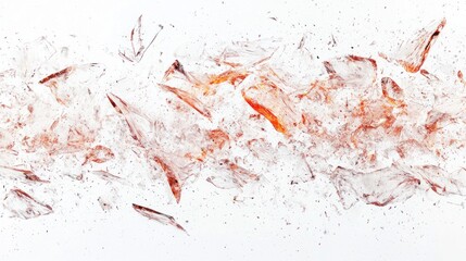 Poster - Shattered glass fragments lay spread across a white backdrop, showcasing a mix of sharp edges and reflective surfaces. The contrast illuminates the delicate yet chaotic beauty of destruction