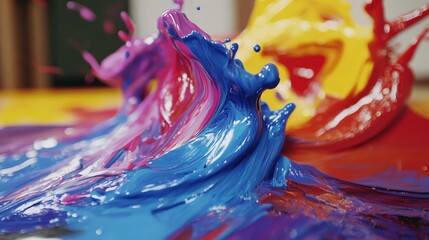 Poster - Vivid Splash of Colorful Paints Creating Dynamic Waves in Abstract Art Composition Highlighting Movement and Texture in a Bright Artistic Environment