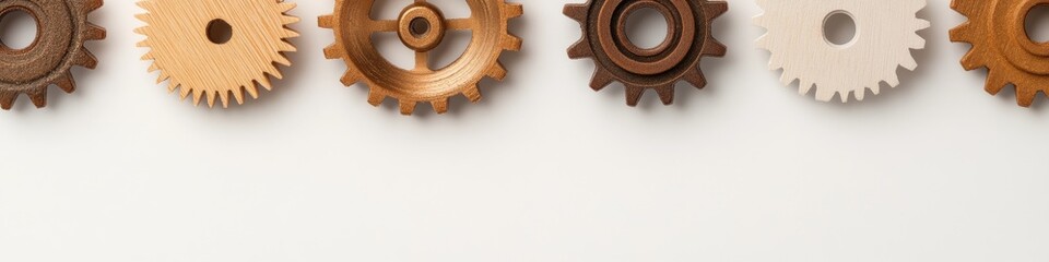 Poster - Industrial Gear Mechanism Assembly Collaborative Innovation in Wooden and Metal Textures - Business Strategy Visualization for Engineering and Teamwork Enhancement