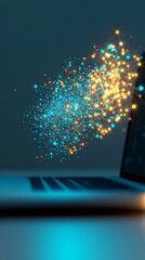 Poster - Holographic AI-Driven E-Learning Interface Futuristic Data Network Over Laptop for EdTech Innovation and Virtual Education Solutions
