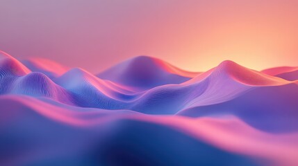 Poster - Ethereal Digital Landscape in Soft Pastel Hues with Gentle Undulating Waves at Dawn, Capturing a Dreamlike Atmosphere and Tranquil Beauty of Nature