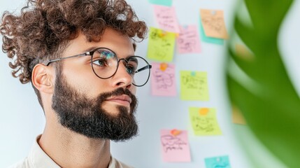 Aufkleber - Modern Multicultural Collaboration Professionals with Minimalist Whiteboard and Sticky Notes in Bright Open Office - DEI Culture and Teamwork for Business Innovation