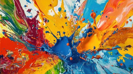 Poster - Vibrant Color Explosion of Paint with Splashes and Drips in a Dynamic Abstract Composition Showcasing Artistic Creativity and Energy