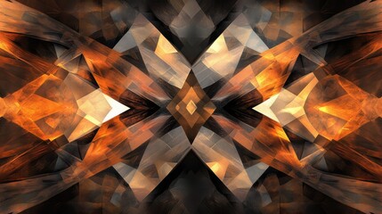 Poster - Abstract geometric pattern featuring vibrant orange and gray shapes interwoven in a mesmerizing design, creating a sense of movement and depth in the composition.