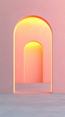 Aufkleber - Retro-Futuristic Home Interior Smooth Curved Walls in Muted Pink and Metallic Tones for Luxury Living - Cinematic Space Design and Tech-Inspired Elegance