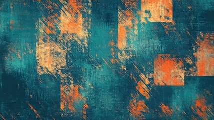 Poster - Abstract Grunge Texture with Blue and Orange Patterns Ideal for Backgrounds in Modern Design and Art Projects Featuring Distorted and Chic Motifs