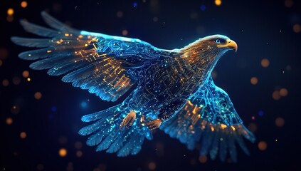 Poster - Digital Eagle Soars Through Cyberspace: Futuristic Avian Flight in a Networked World