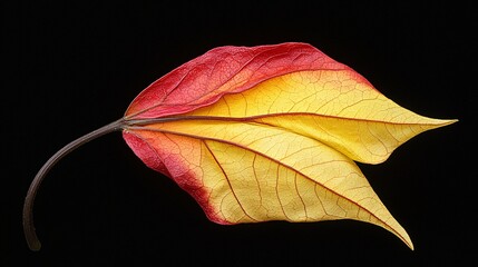 Canvas Print - Red-yellow leaf, autumn colors, black background, nature study, botanical illustration