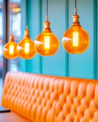 Poster - Contemporary Bar Aesthetic Leather Booth Seating and Warm Pendant Lighting in Upscale Venue - Premium Hospitality Design and Luxury Entertainment Space Promotion