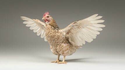 Poster - Dynamic chicken displaying wings studio setting animal photography minimalist background close-up perspective unique features