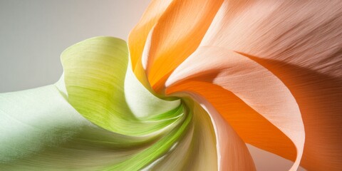 Aufkleber - Dynamic Abstract Design for Contemporary Business Spaces Flowing Ribbons in Vibrant Green, Orange and Yellow - Surreal Marketing Visuals with Paper-Like Textures
