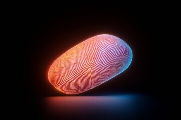 Fototapete - Futuristic Biometric Security Neon Fingerprint Interface on Sleek Surface for Enhanced Cybersecurity Visualization in Tech and Financial Sectors